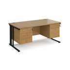 Office desk with wood-effect top, two matching pedestals and black legs on a white background