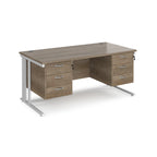 Office desk with wood-effect top, two matching pedestals and white metal legs on a white background