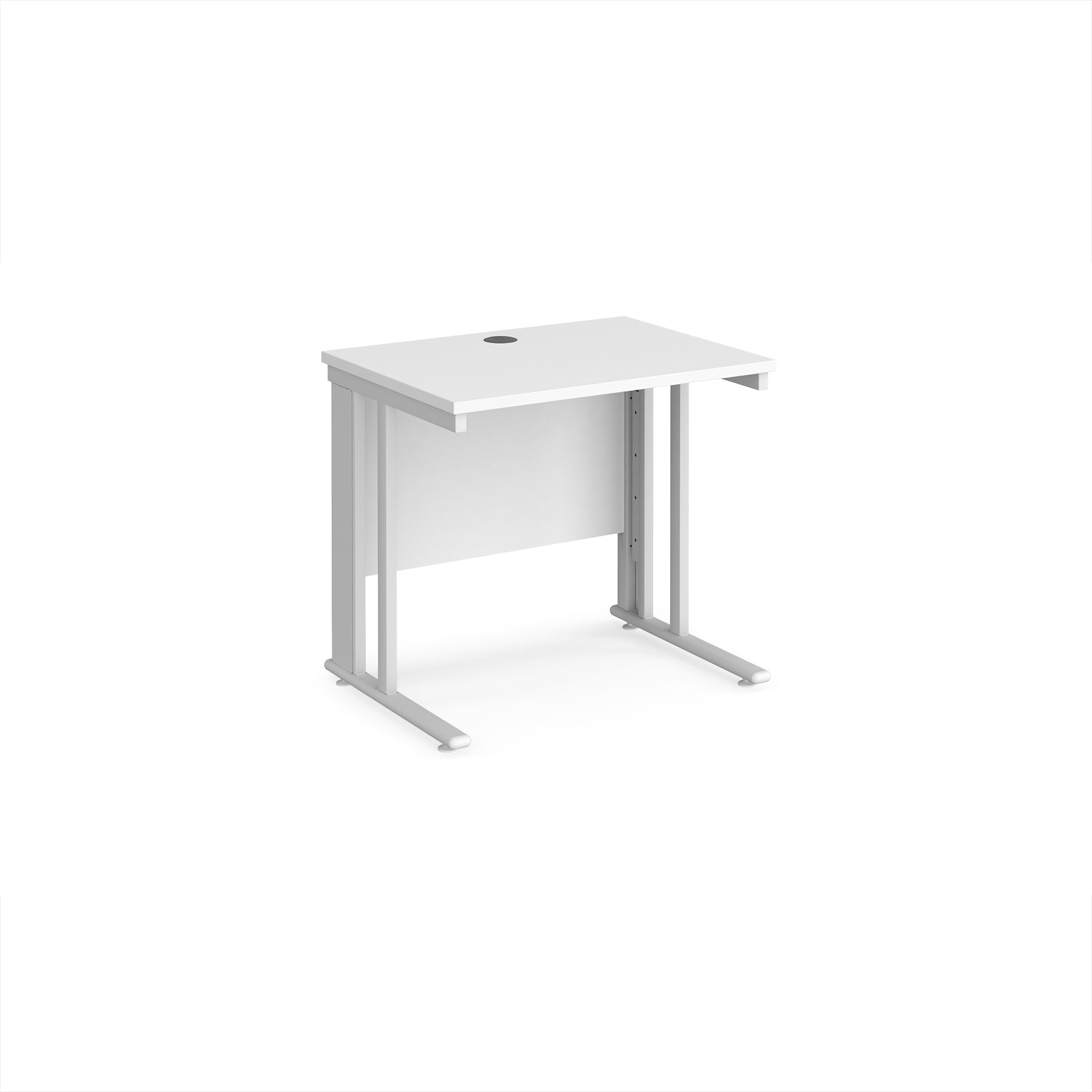 White office desk with metal legs on a white background