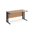 Office desk with wood-effect top and black metal legs on a white background