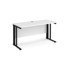 Office desk with white top and black metal legs on a white background