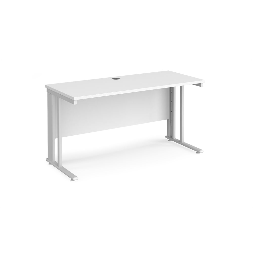 White office desk with metal legs on a white background