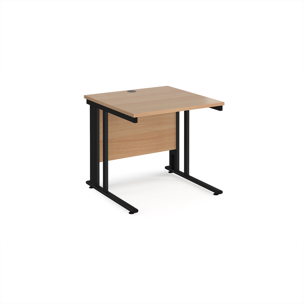 Office desk with wood-effect top and black metal legs on a white background