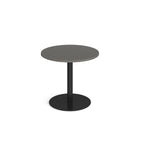Round table with grey top and black base on a white background
