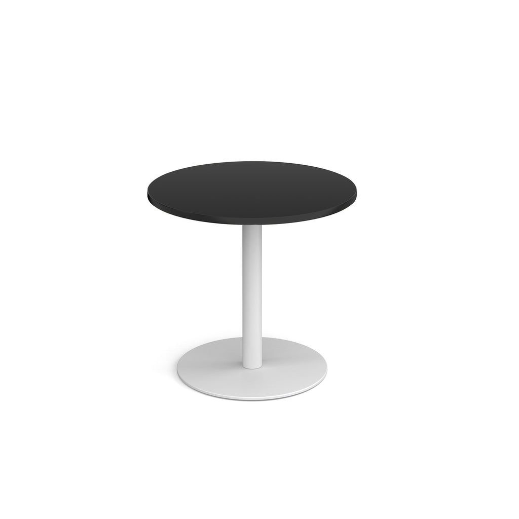 Round table with grey top and white base on a white background