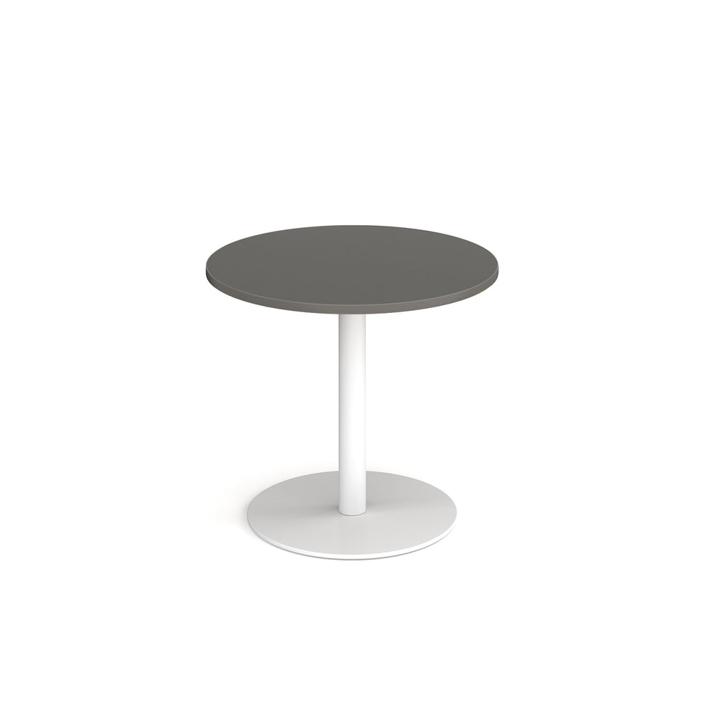 Round table withgrey top and white base on a white background