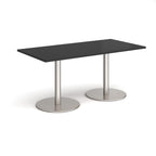 Black rectangular table with silver metal legs on a white background