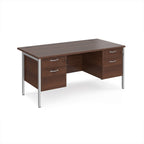 Wood-effect office desk with matching drawers and silver metal frame on a white background
