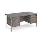 Wood-effect office desk with matching drawers and silver metal frame on a white background