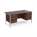 Wood-effect office desk with matching drawers and silver metal frame on a white background