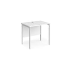 Office desk with white top and metal frame on a white background