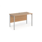 Office desk with wood-effect top and silver metal frame on a white background