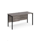 Wood-effect desk with matching drawers and black metal frame on a white background