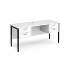 White office desk with matching drawers and black metal legs on a white background