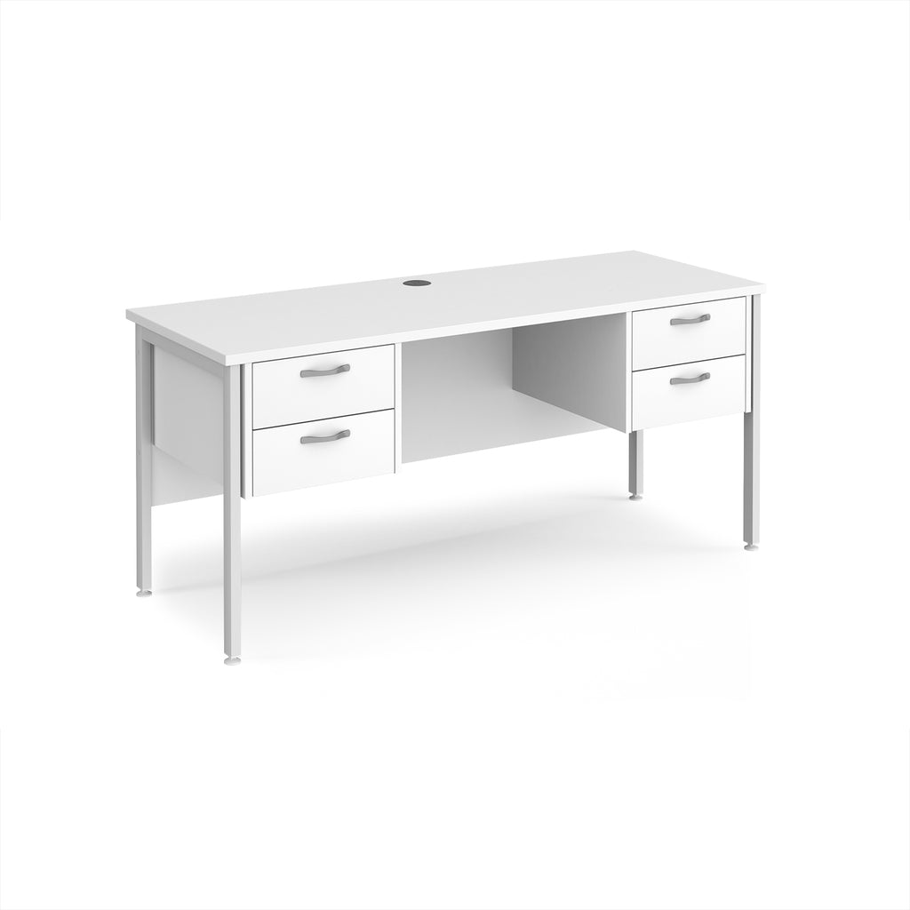 White office desk with multiple drawers on a white background