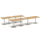 Four wooden tables with metal legs on a white background