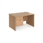 Wooden office desk with a drawer on a white background