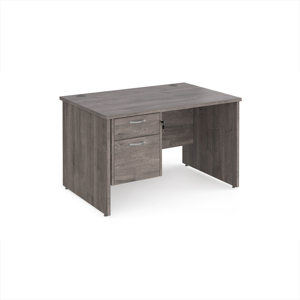 Wooden office desk with two drawers on a white background