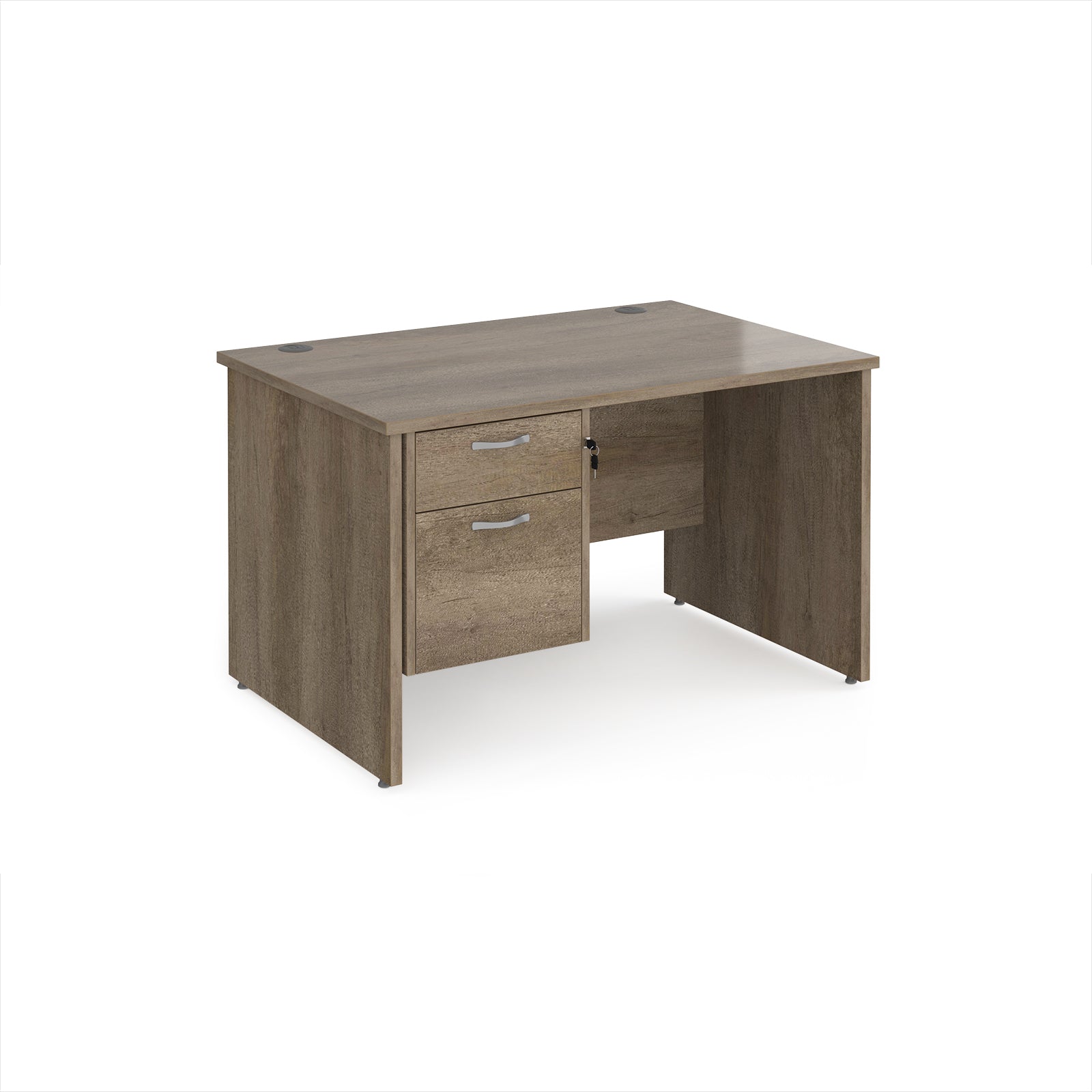 Wooden office desk with two drawers on a white background