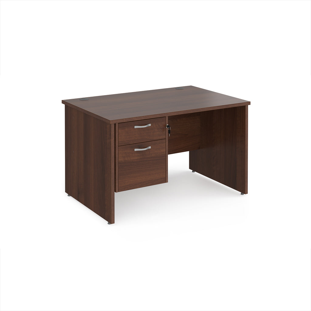 Wooden desk with two drawers on a white background