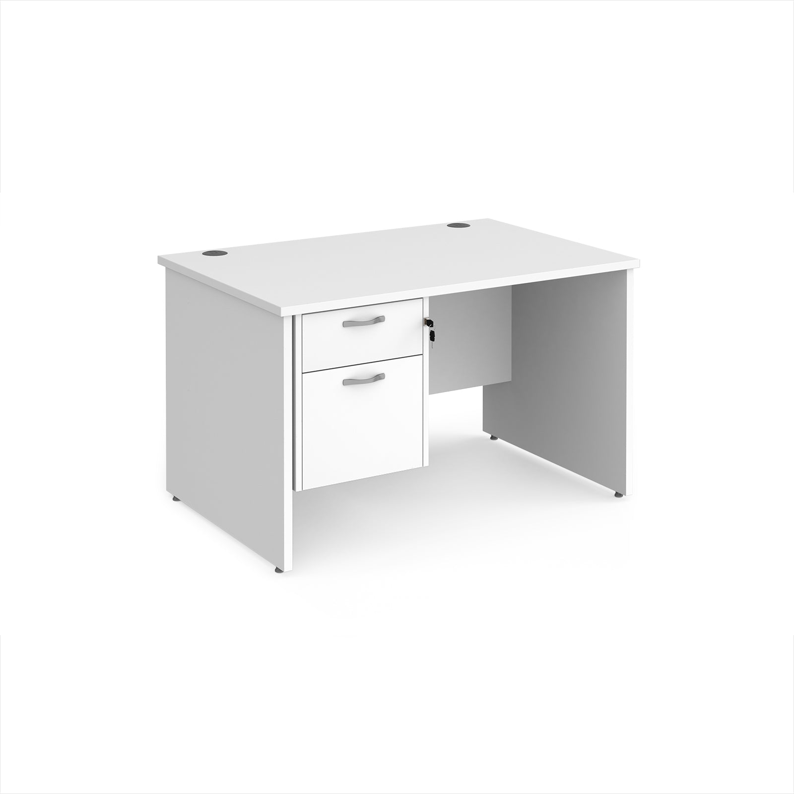 White office desk with a drawer on a white background