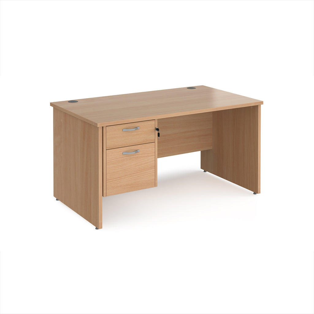 Wooden office desk with two drawers on a white background