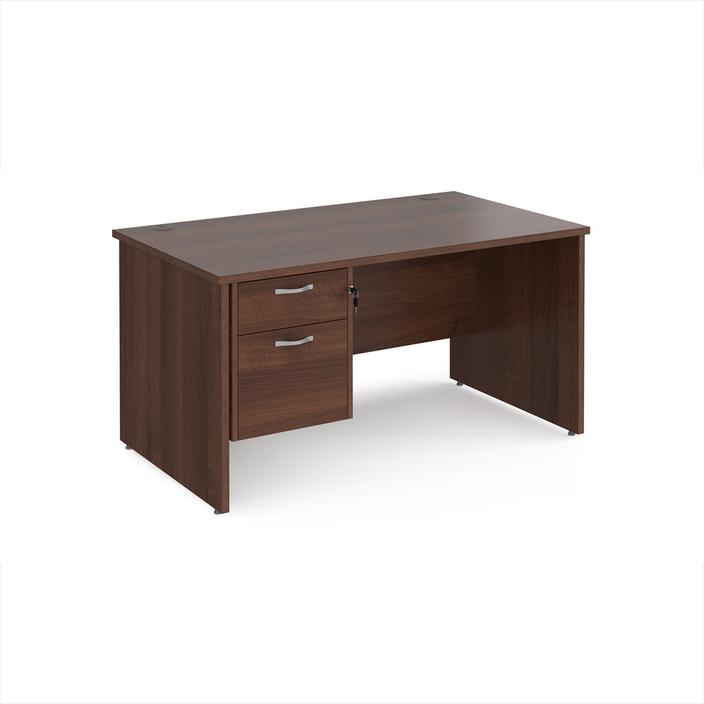 Wooden office desk with two drawers on a white background
