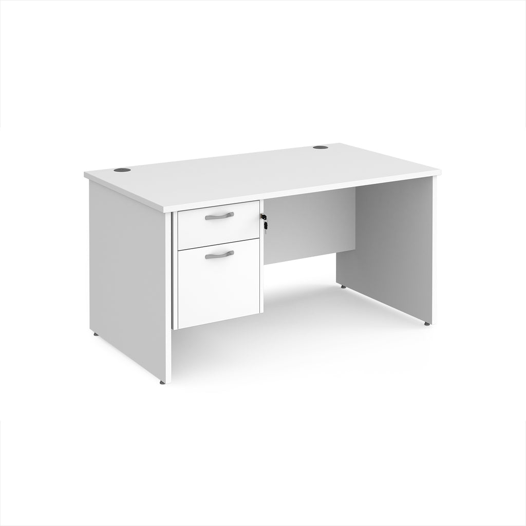 White office desk with two drawers on a white background