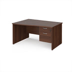 Wood-effect wave office desk with drawers on a white background
