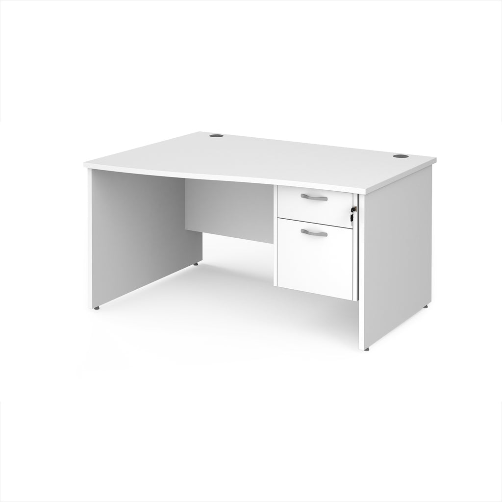 White wave office desk with drawers on a white background