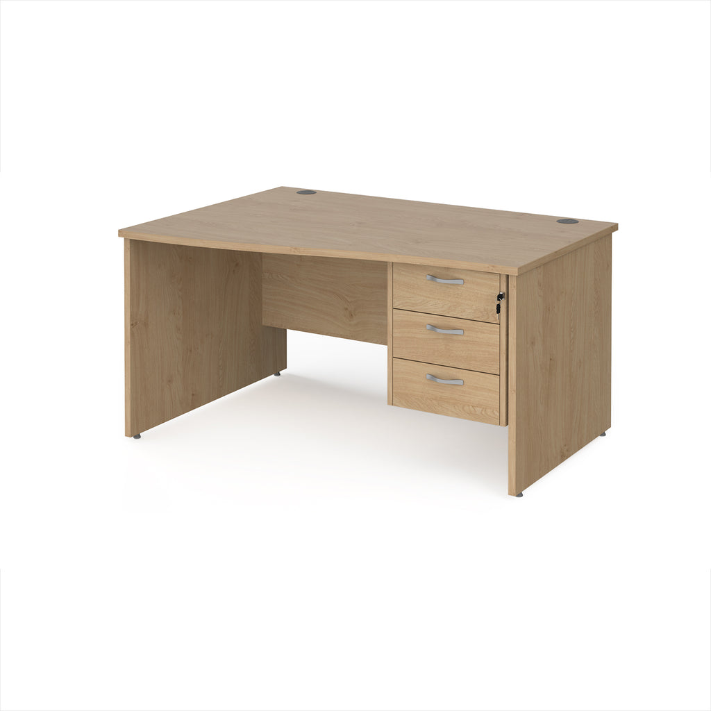 Wood-effect wave office desk with drawers on a white background