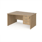 Wood-effect wave office desk with drawers on a white background