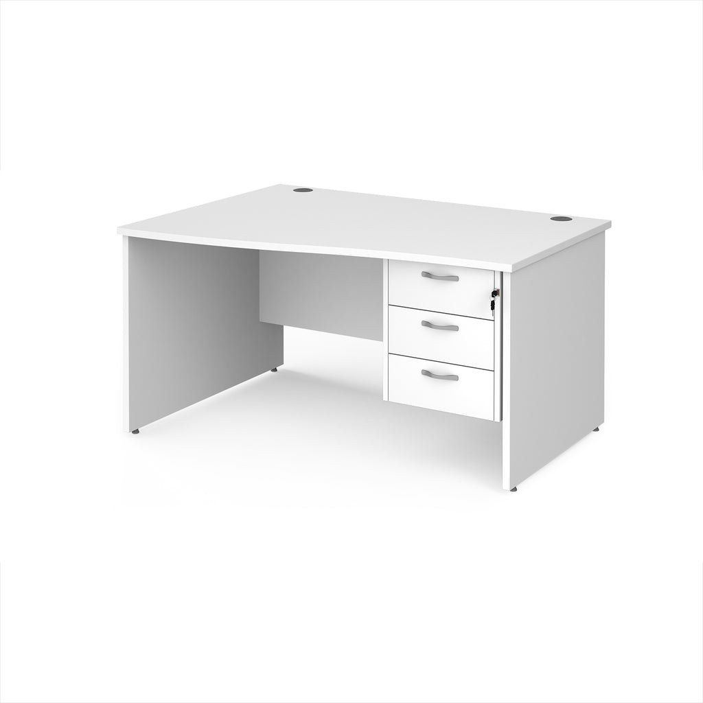 White wave office desk with drawers on a white background