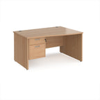 Wood-effect wave office desk with two drawers on a white background