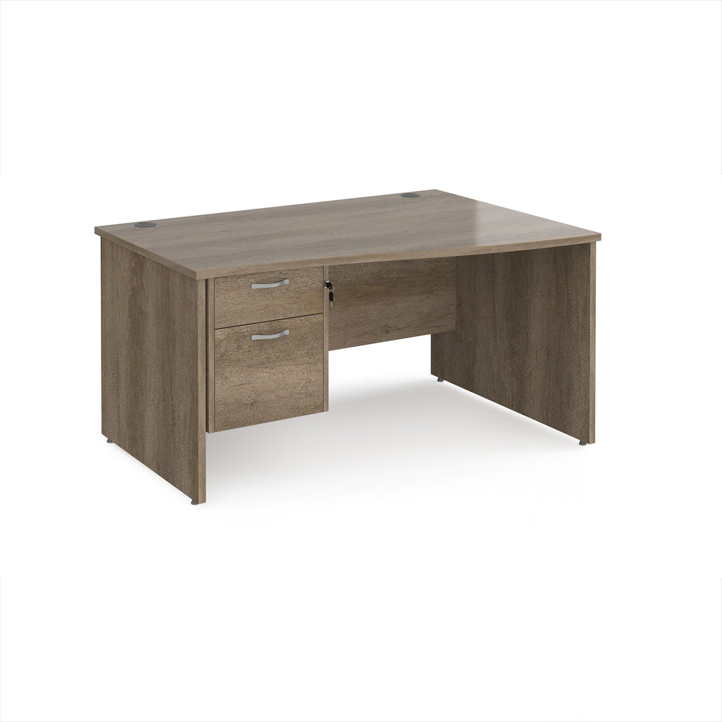 Wood-effect wave office desk with two drawers on a white background