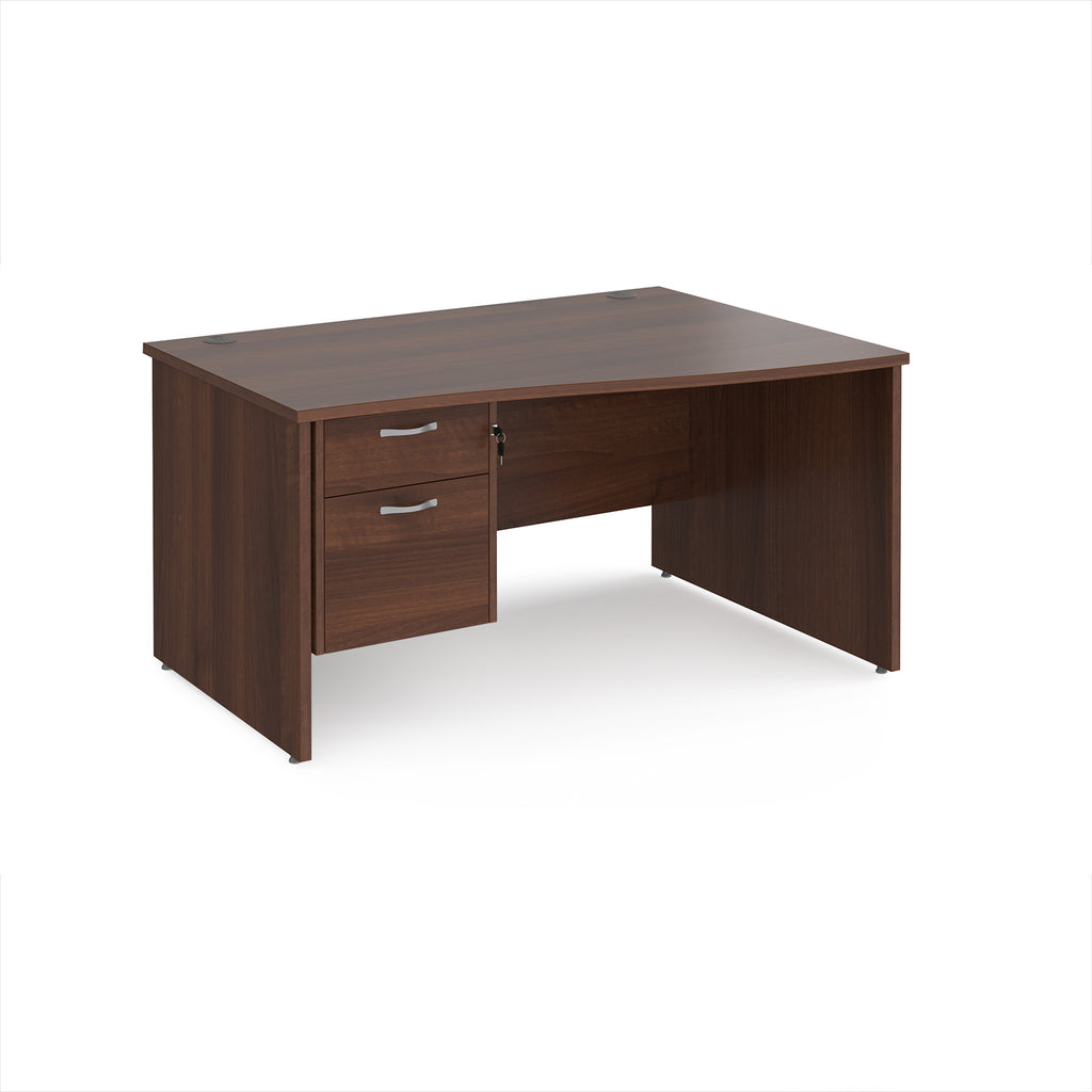 Wood-effect wave office desk with two drawers on a white background