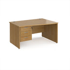 Wood-effect wave office desk with drawers on a white background