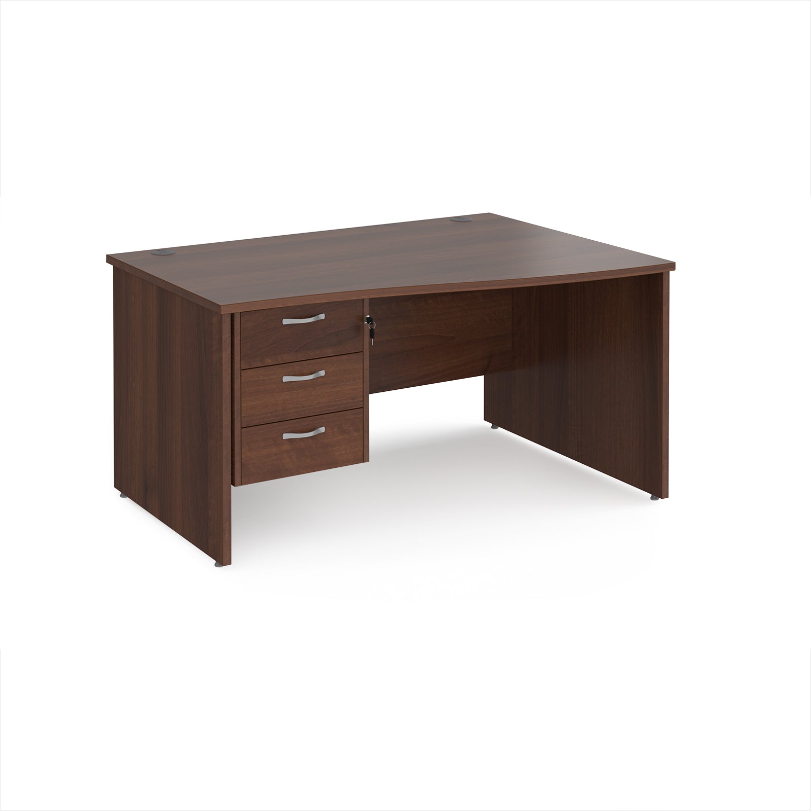 Wood-effect wave office desk with drawers on a white background