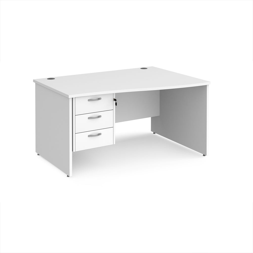 White wave office desk with drawers on a white background