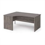 Corner office desk with a wooden finish on a white background