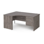 Grey wood-effect corner desk with drawers on a white background
