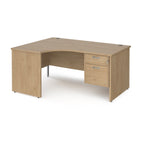 Wood-effect corner desk with drawers on a white background