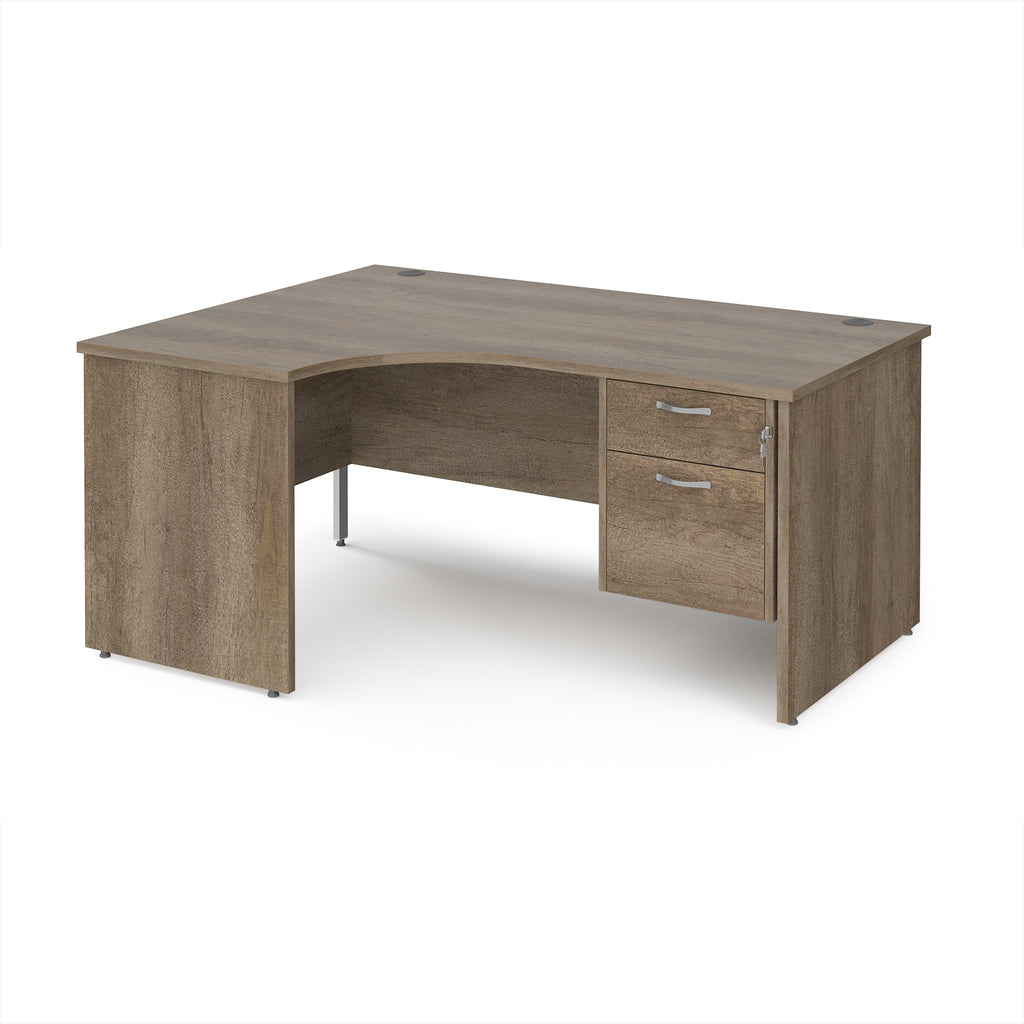 Wood-effect corner desk with drawers on a white background