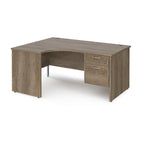 Wood-effect corner desk with drawers on a white background