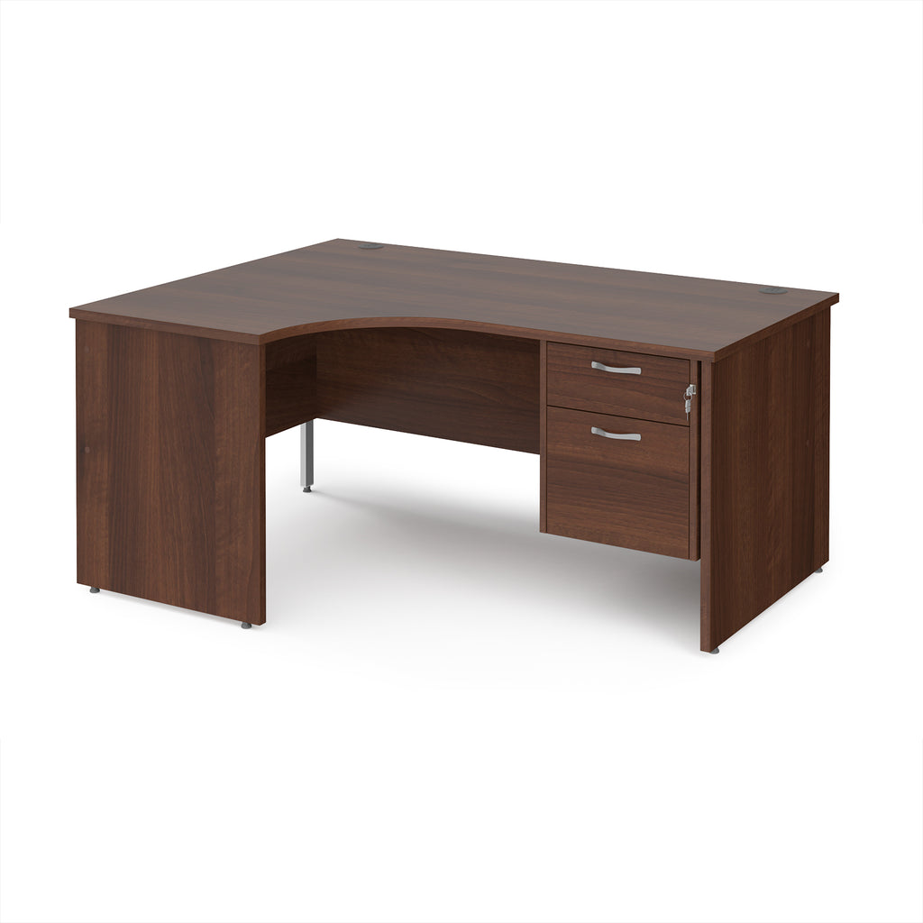 Wood-effect corner desk with drawers on a white background