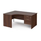 Wood-effect corner desk with drawers on a white background