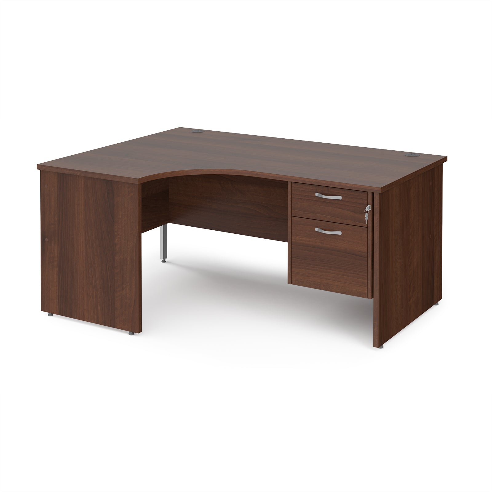 Wood-effect corner desk with drawers on a white background
