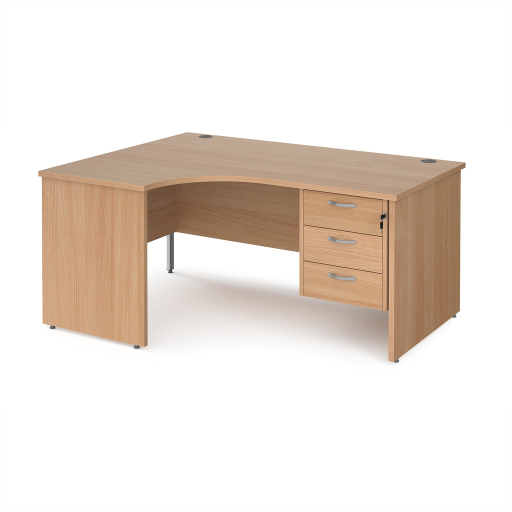 Wood-effect corner office desk with drawers on a white background