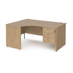 Wood-effect corner office desk with drawers on a white background