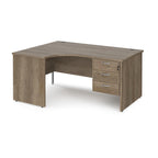 Wood-effect corner office desk with drawers on a white background